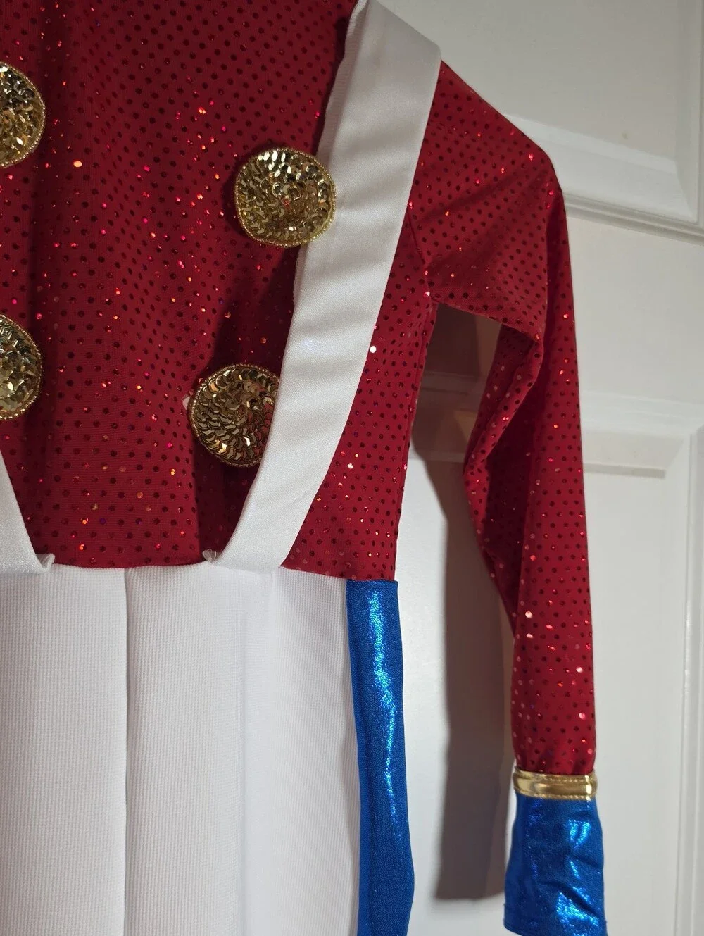 Girl's Red White Blue Toy Soldier Sequin Dance Costume With Hat
